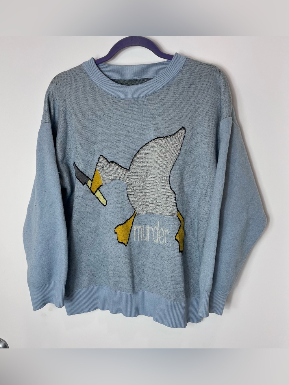Aelfric Eden Goose "Murder" Sweater Blue Knit Crewneck Unisex‎ Duck Graphic